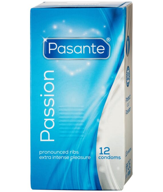 Pasante Passion Ribbed Kondomer 12 stk     – Klar