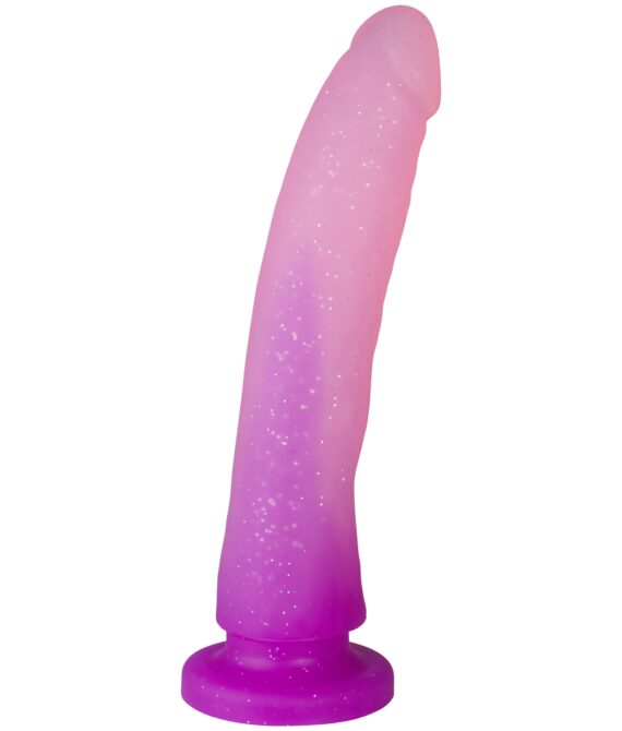 Baseks Tofarvet Glitter Medium Dildo 20 cm    – Lilla
