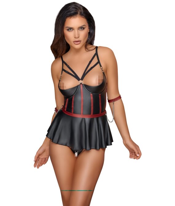 Cottelli Bondage Half Cup Bondage Babydoll med Manchetter   – Sort – S