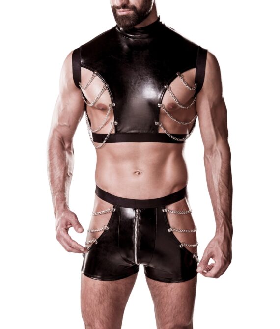 Grey Velvet Men Wetlook Sæt med Kæder     – Sort – 2XL/3XL