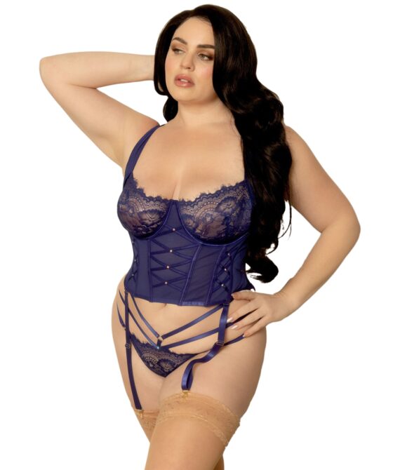 Seven’til Midnight Navy Bustier med Trusse Plus Size    – Mørkeblå – XL/2XL