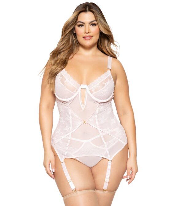 Seven’til Midnight Blush Chemise med Trusse og Strømpestropper Plus Size   – Nude – XL/2XL
