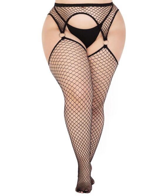 Leg Avenue Netstrømper med Hofteholder       – Sort – Plus size