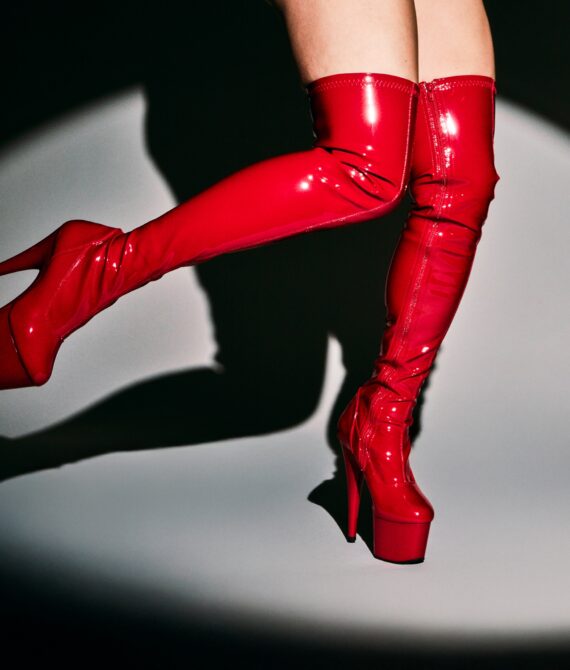 Pleaser Adore 3000 Lårhøje Støvler      – Rød – 40