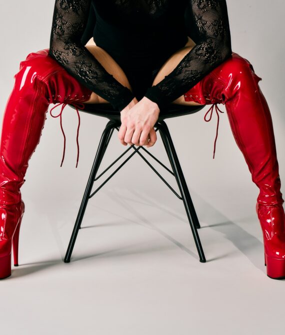 Pleaser Adore 3850 Lace-Up Lårhøje Støvler Rød    – Rød – 42