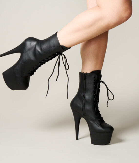 Pleaser Adore 1020 Ankelstøvle med Snøre i Kunstlæder   – Sort – 39